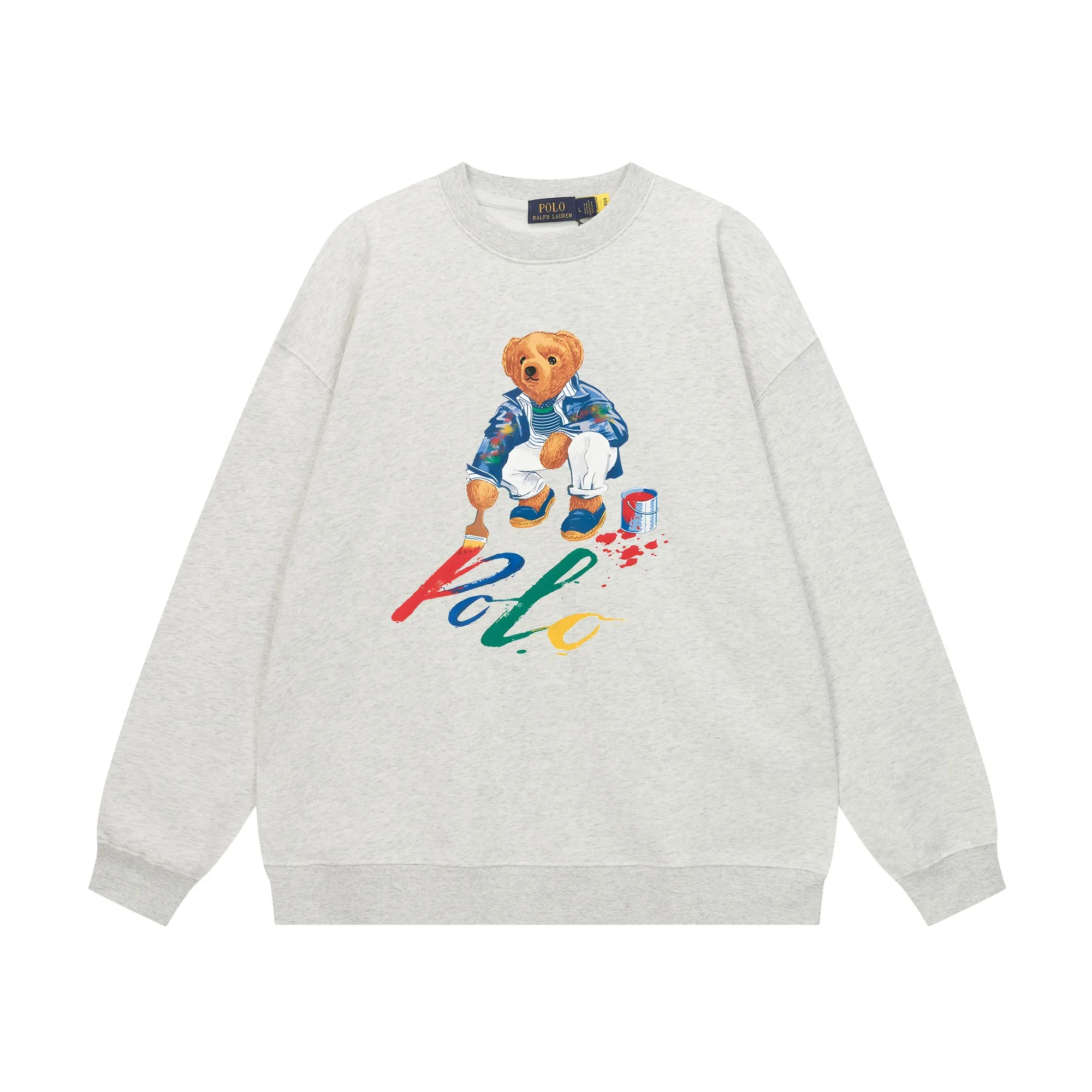 P200 [Long-term stock] RalphLauren/Ralph Lauren 2025 autumn and winter new bear letter print 420g heavy large terry sweatshirt Ralph Lauren's age-reducing item, the coat fabric is made of 100% cotton ➕15% polyester, which not only retains the softness, comfort and breathability of cotton, but also adds the wear resistance and wrinkle resistance of polyester fiber, making the clothes more durable and easy to care for. Even in slightly cooler weather, you won't feel stuffy when wearing it. This kind of fabric has a natural crisp feel and is not easy to pill or deform. The bear on the chest is printed with English letters. It is full of color, full of three-dimensionality, and lifelike, adding a bit of liveliness and interest to the whole sweatshirt. There is no pressure to dress, regardless of age or gender. Complete accessories! Color: black, white, navy blue, light floral gray Size: M-L-XL-XXL
